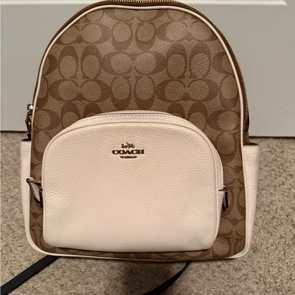 Coach Brown and Cream Signature Backpack
